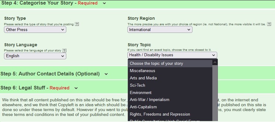 Fig 9.2: Publish Story Categories